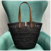 YSL Panier medium black raffia &leather bag