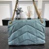 YSL Black Puffer Blue Suede Leather Large Bag