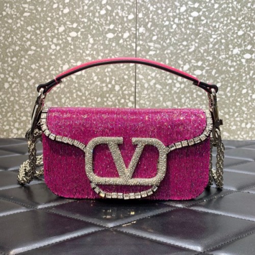 Valentino Garavani small Locò crystal embellished pink bag