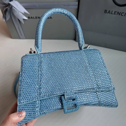 Balenciaga Hourglass S Rhinestone Light Blue Bag