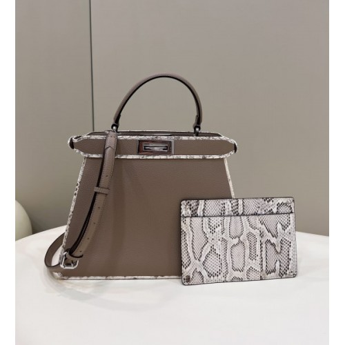 Fendi Peekaboo Grain Leather and Elaphe Brown Bag