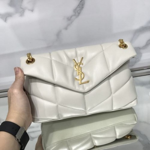 YSL White Puffer Bag Golden Hardware Medium 29cm