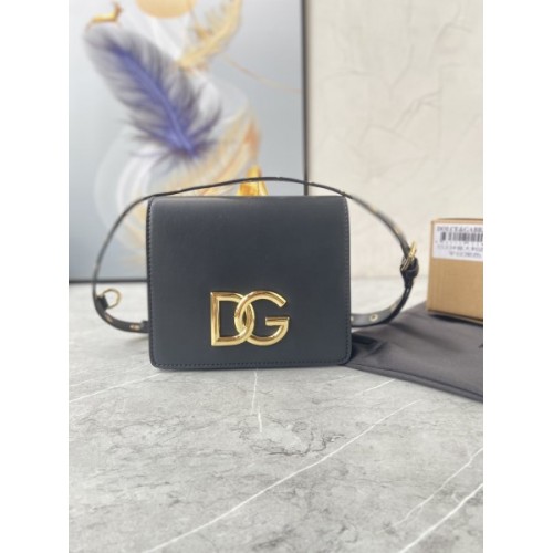 DG Logo mini black leather shoulder bag