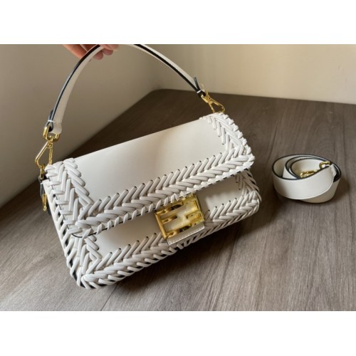 Fendi Baguette white woven leather bag 29cm