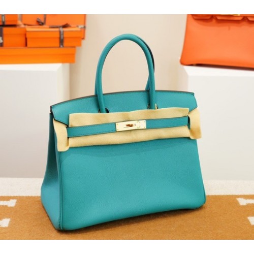 Hermes Birkin Blue Leather Gold 30cm