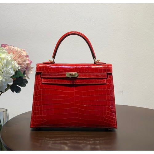 Hermes Kelly crocodile red leather 25 bag