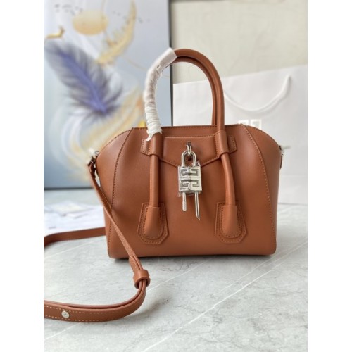 Givenchy Mini Antigona Lock Brown Leather Bag