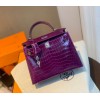 Hermes Kelly crocodile purple leather 25 bag