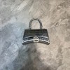 Balenciaga mini hourglass crocodile effect silver 19cm