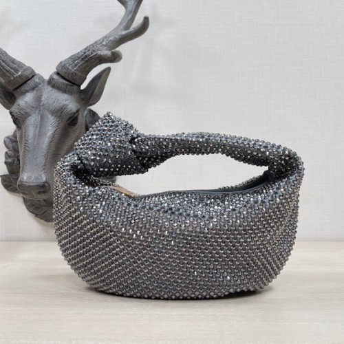 Bottega Veneta Grey Glitter Rhinestone Knot Handle Bag