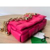 Bottega Veneta Pink Woven Leather Gold Chain Strap Bag