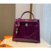 Hermes Kelly crocodile purple leather 25 bag