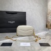 YSL Black Small Quilted White Leather Lou Camera Bag