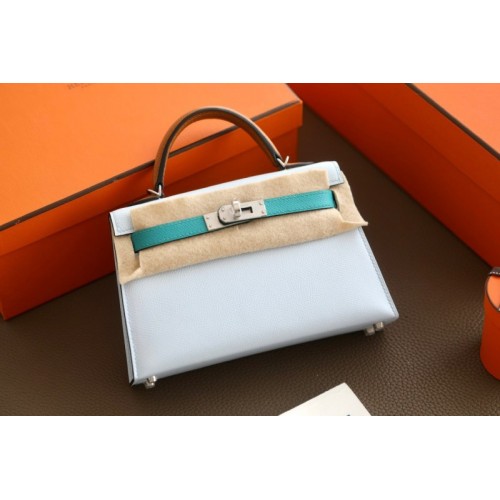 Hermes Kelly Mini White Blue Leather