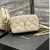 YSL Becky Quilted Double Zip Beige Pouch Bag