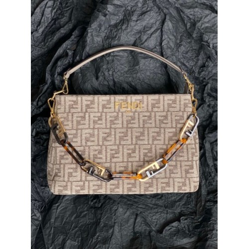 Fendi O'Lock Zip Dove grey tapestry fabric bag