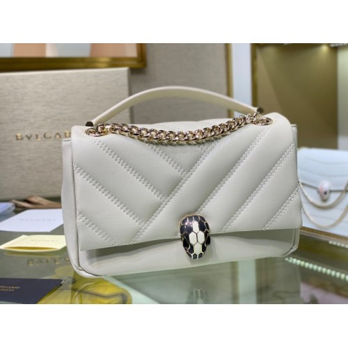 Bvlgari Serpenti Cabochon Leather Shoulder Bag White