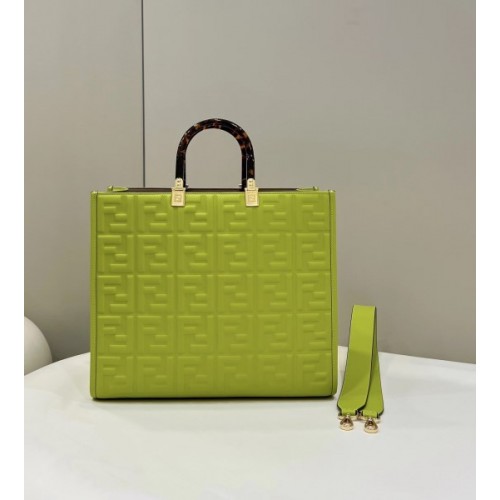 Fendi Sunshine Medium Green Leather Shopper Bag