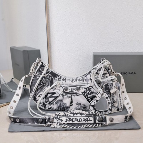 Balenciaga Le Cagole white graffiti shoulder bag