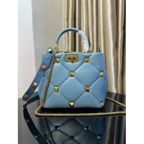 Valentino small Roman Stud Light Blue Nappa Leather Bag