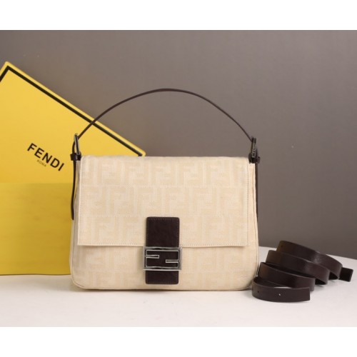 Fendi zucca beige baguette shopping bag