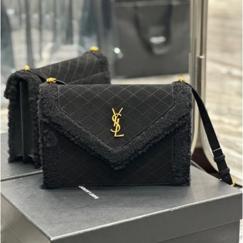 YSL Gaby Satchel Black Suede & Shearlin Bag