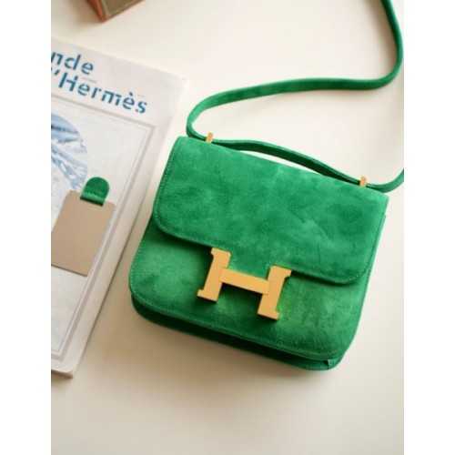 Hermes Constance Green Suede Leather 19cm Bag