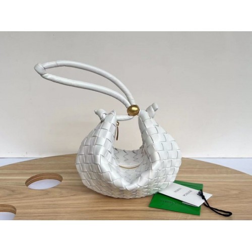 Bottega Veneta Turn Medium White Intrecciato Leather Bag