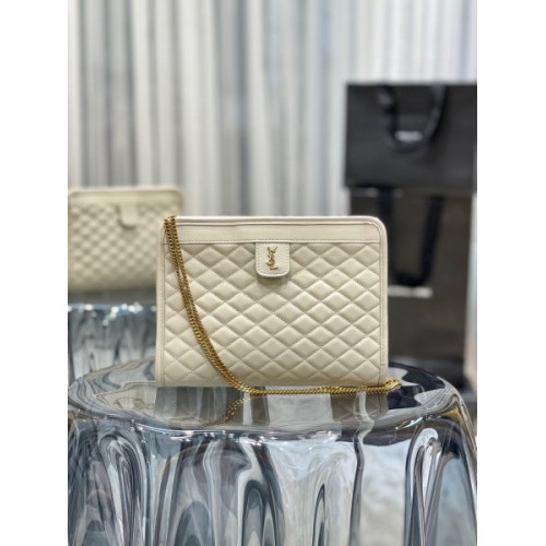 YSL Vitoirie Baby White Leather Clutch