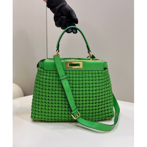 Peekaboo woven green large bag