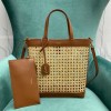 YSL Leather Ysl Woven Raffia Tote Bag