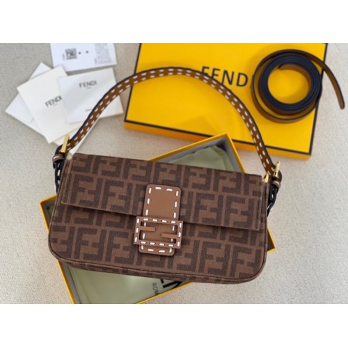 Fendi Baguette 1997 Dark Beige FF wool bag