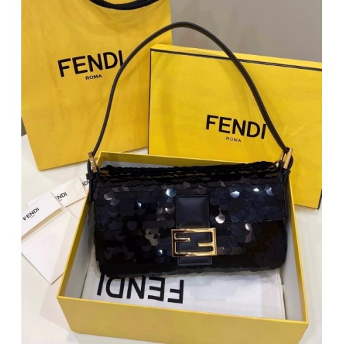 Fendi Mini Baguette black sequinned leather bag