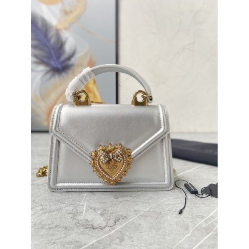 Dolce & Gabbana Silver Leather Top-Handle Bag