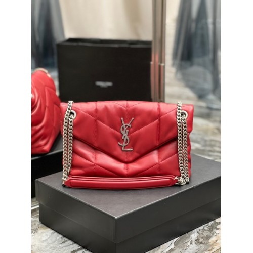 YSL Black Puffer Red Leather Medium Bag