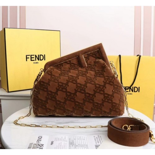 Fendi first brown medium suede bag