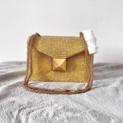 Valentino Garavani One Stud embroidered yellow mini tote bag