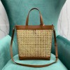 YSL Leather Ysl Woven Raffia Tote Bag