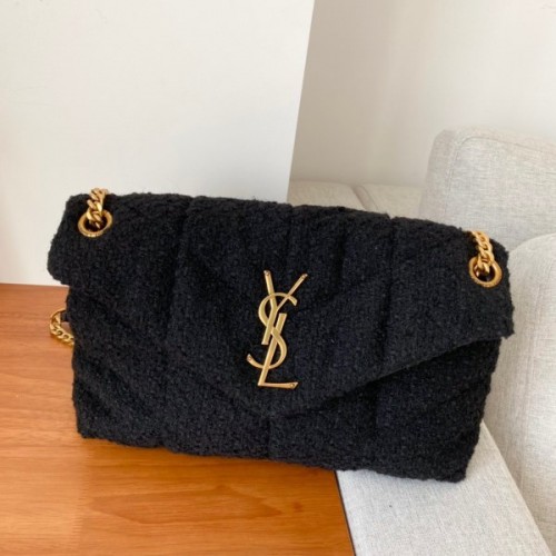 YSL LouLou Medium Quilted Black Tweed Bag