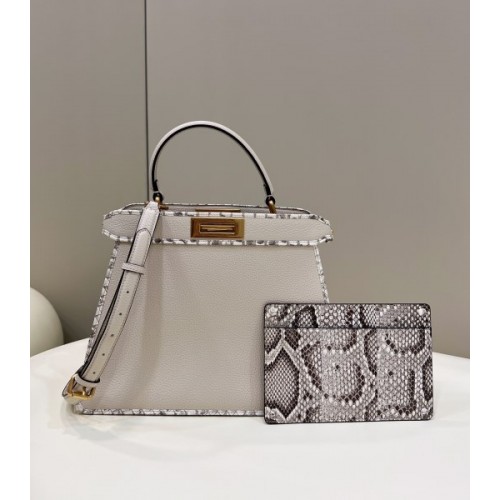 Fendi Peekaboo Grain Leather and Elaphe White Bag