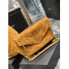 YSL Black Puffer Brown Suede Leather Large Bag