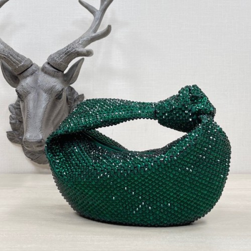 Bottega Veneta Green Glitter Rhinestone Knot Handle Bag