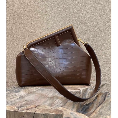 Fendi First Bag Crocodile Brown 32cm