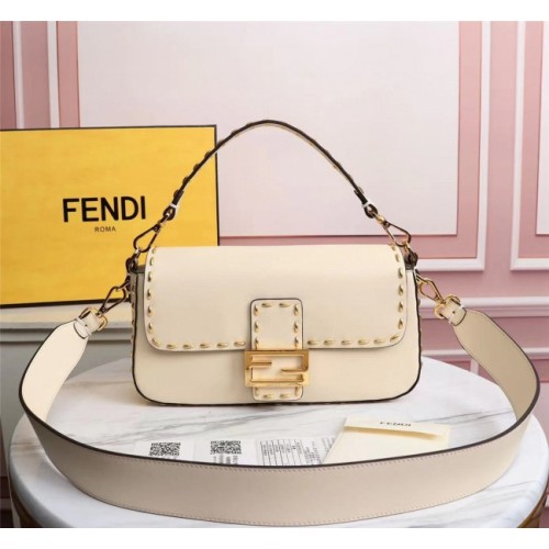 Fendi Baguette white leather medium white trap bag