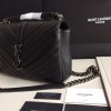 YSL MEDIUM COLLEGE BAG IN BLACK MATELASSÉ LEATHE SILVER HARDWARE