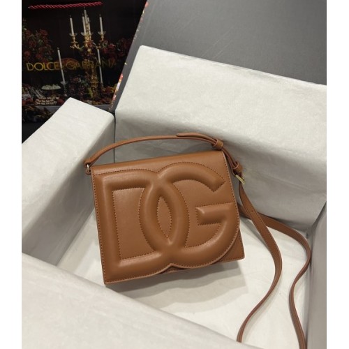 DG calfskin logo brown crossbody bag