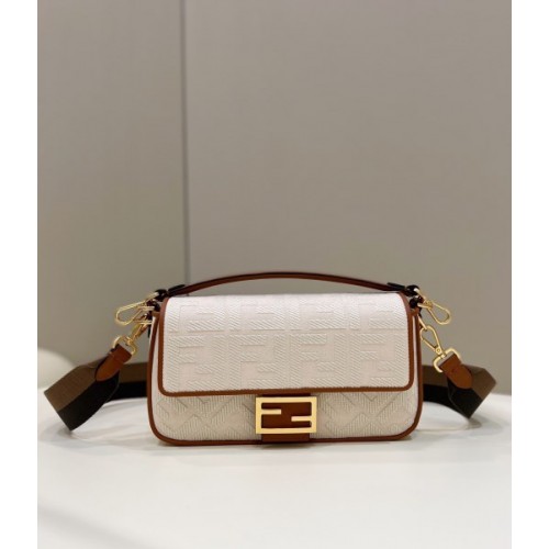 Fendi Baguette white FF canvas bag