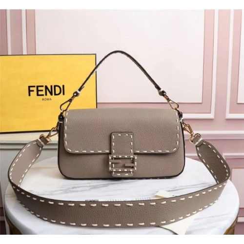 Fendi Baguette white leather medium brown trap bag