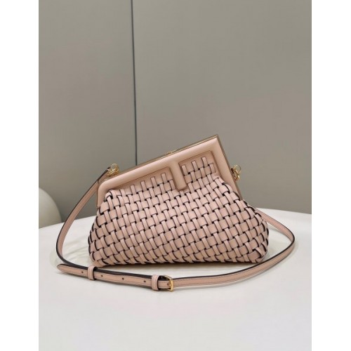 Fendi First small pink braided leather bag