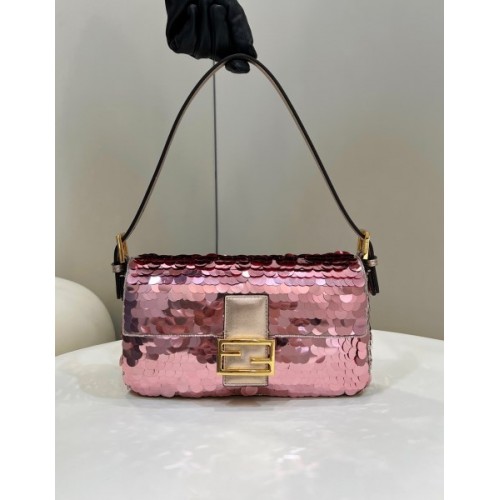 Fendi Mini Baguette light pink sequinned leather bag